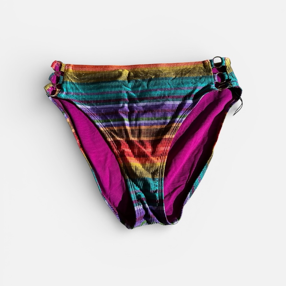 NWT Robin Piccone "Ines" Stripe High Waist Bikini Bottom
